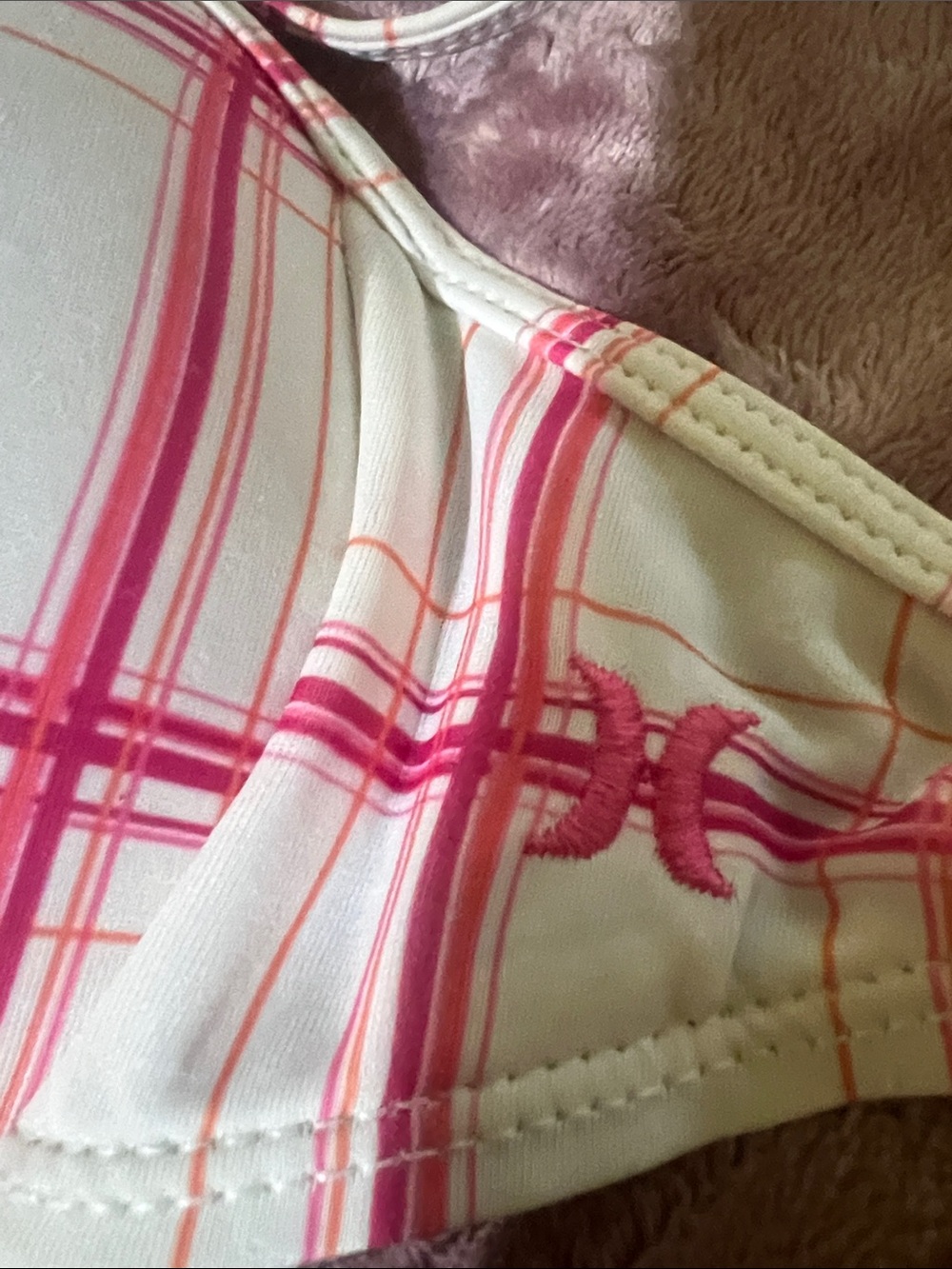 Hurley Pink and Coral Plaid Tie-Front Bikini Top - Picture 4 of 5